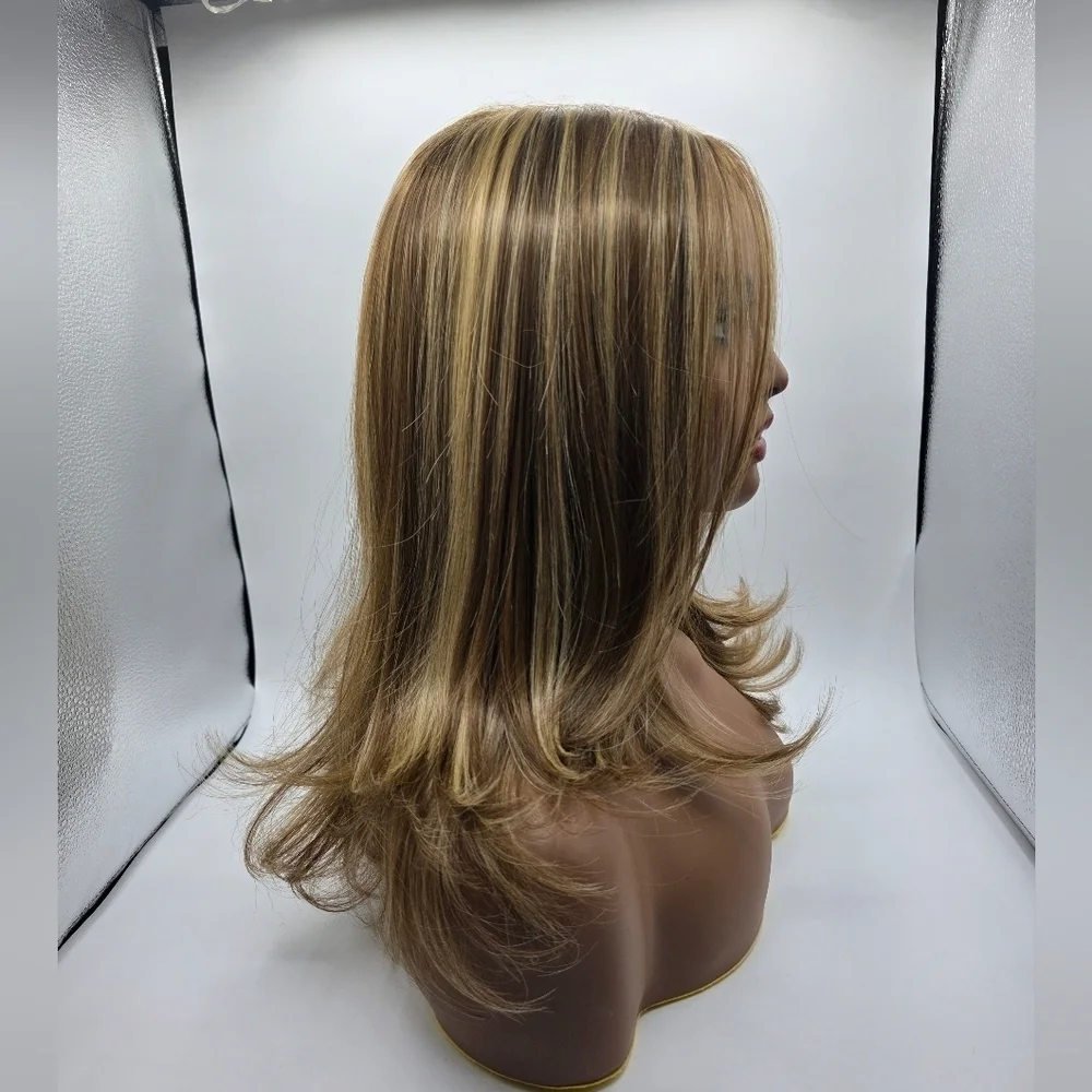 Nels Wigs Kay Light Brunette & Blonde Highlights Monofilament Wig - Picture 7 of 15